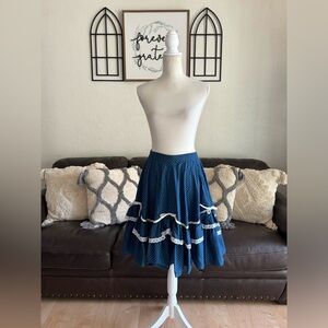 Vintage Partners Please Ruffled Square Dance Navy Blue Polka Dot Skirt Size S